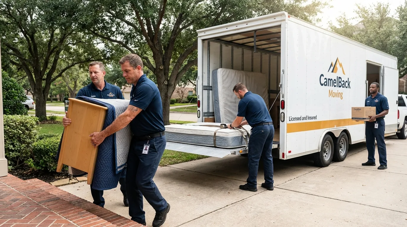 Crew loading residential truck for cross-state move from Grimes, IA