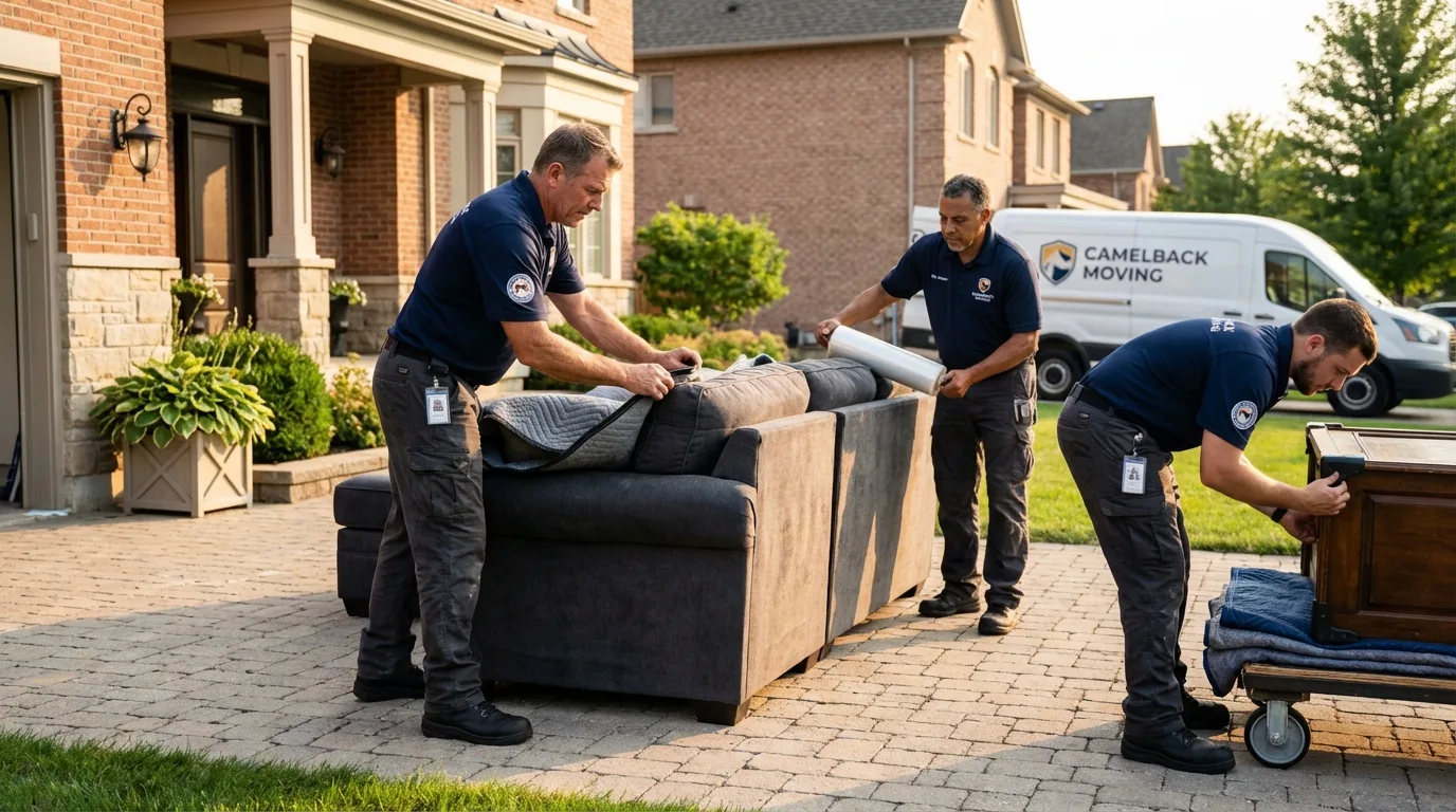 Large estate moving crew wrapping furniture in Grimes, IA